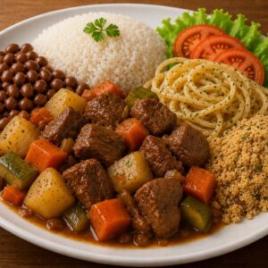 almoço: Carne com legumes